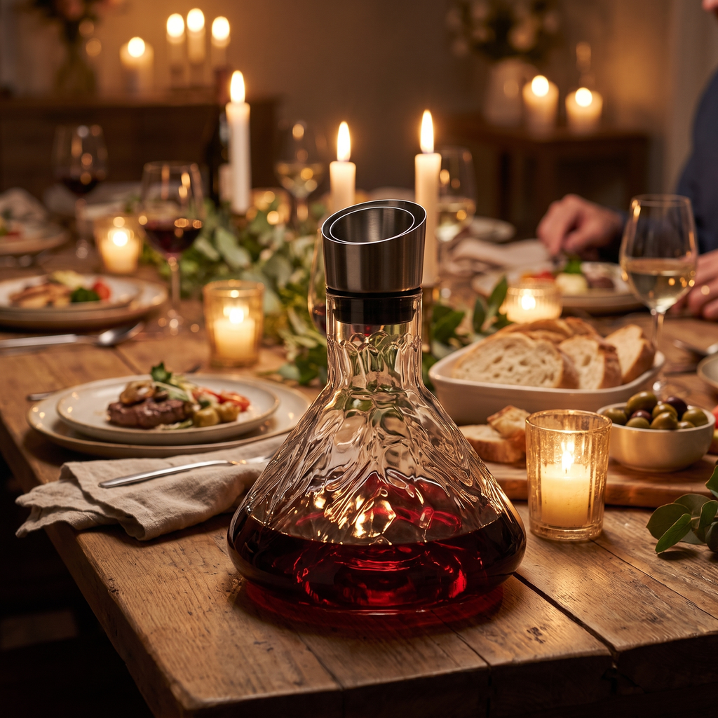 Iceberg Sculpted Crystal Wine Decanter with Aerator – lifestyle 2