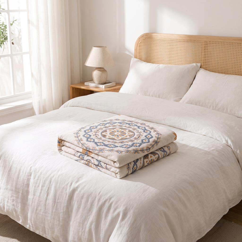 Boho Mandala Cotton Throw Blanket – lifestyle 1