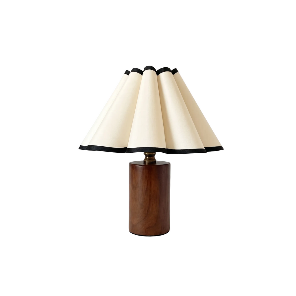 Pleated Shade Walnut Base Table Lamp