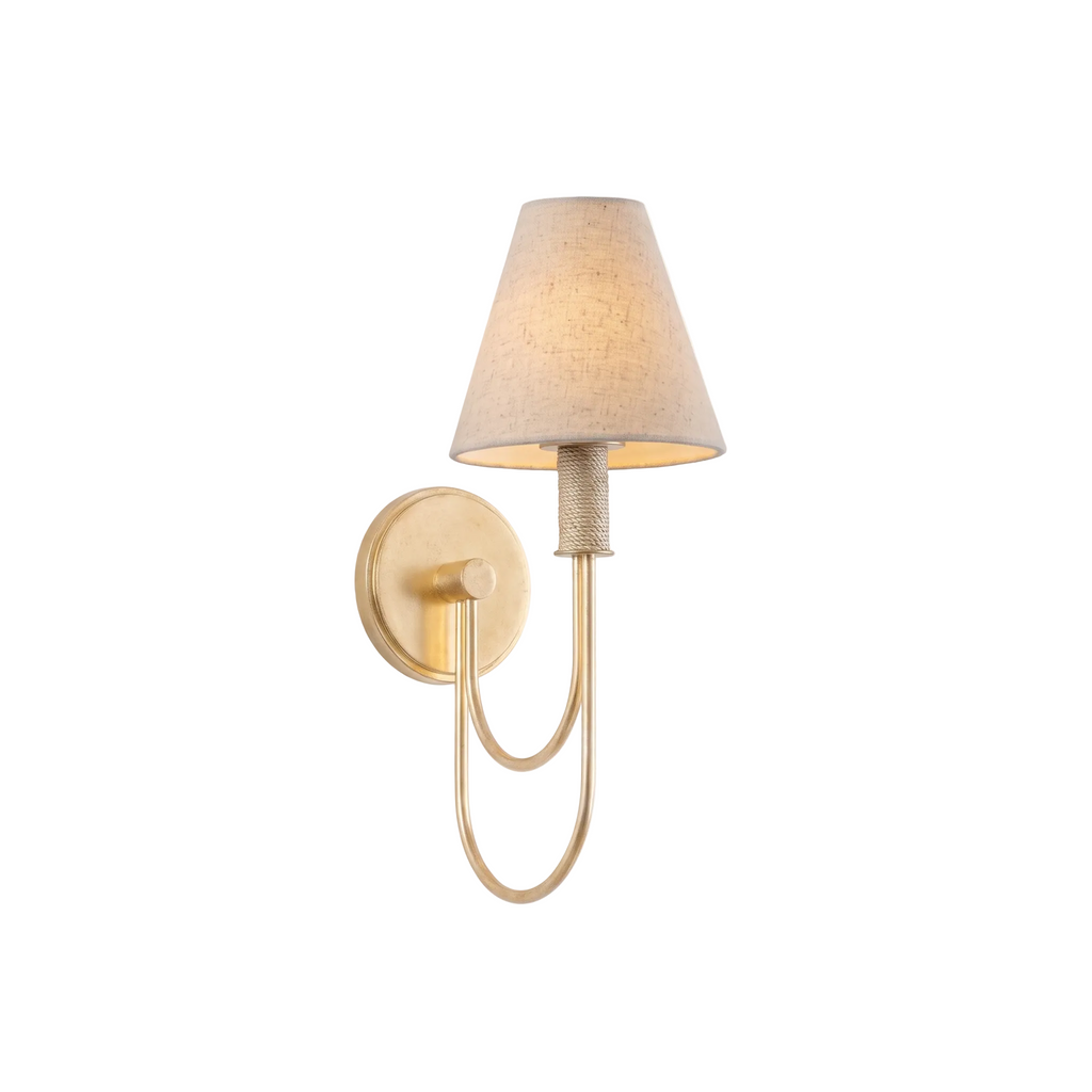 Brass Arc Arm Linen Wall Light