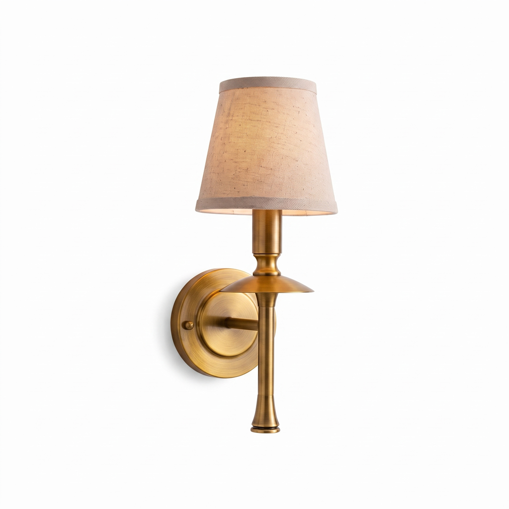 Slim Brass Stem Linen Wall Light