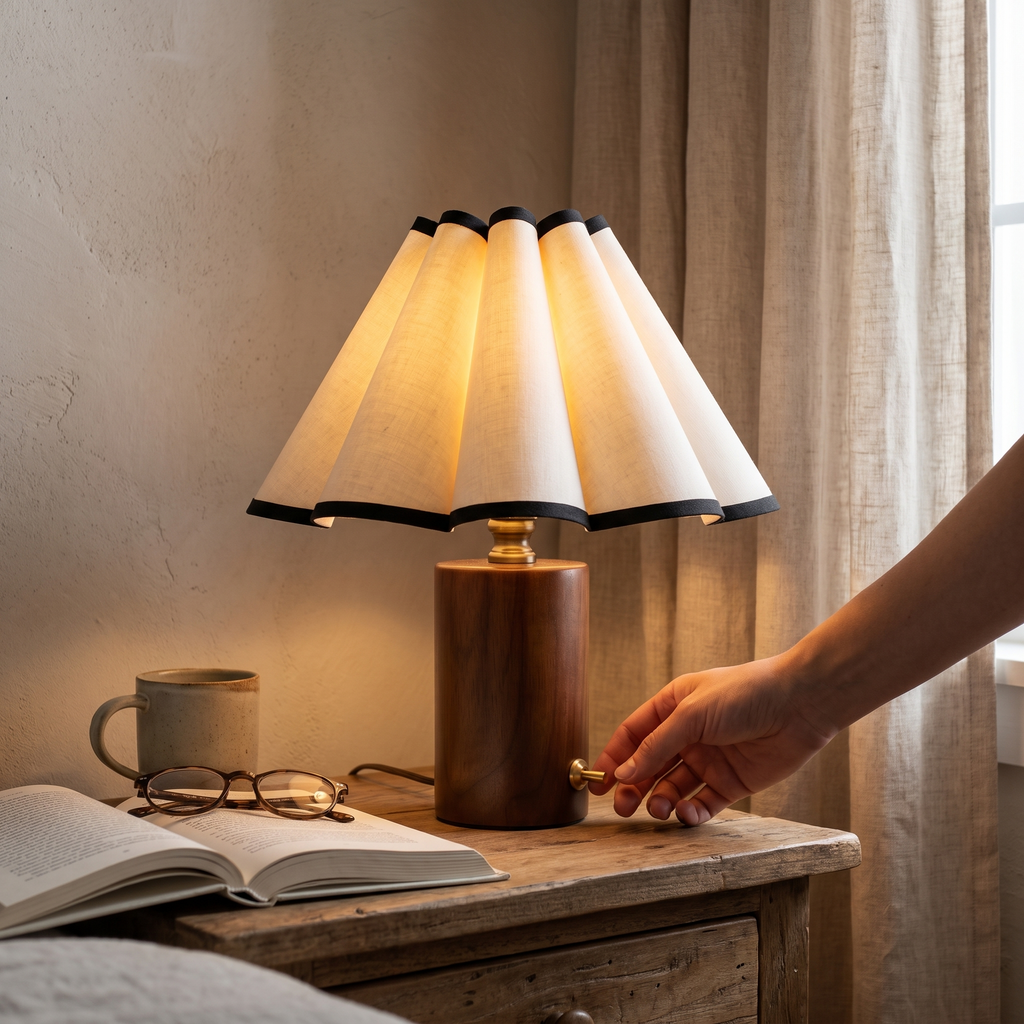 Pleated Shade Walnut Base Table Lamp – lifestyle 3
