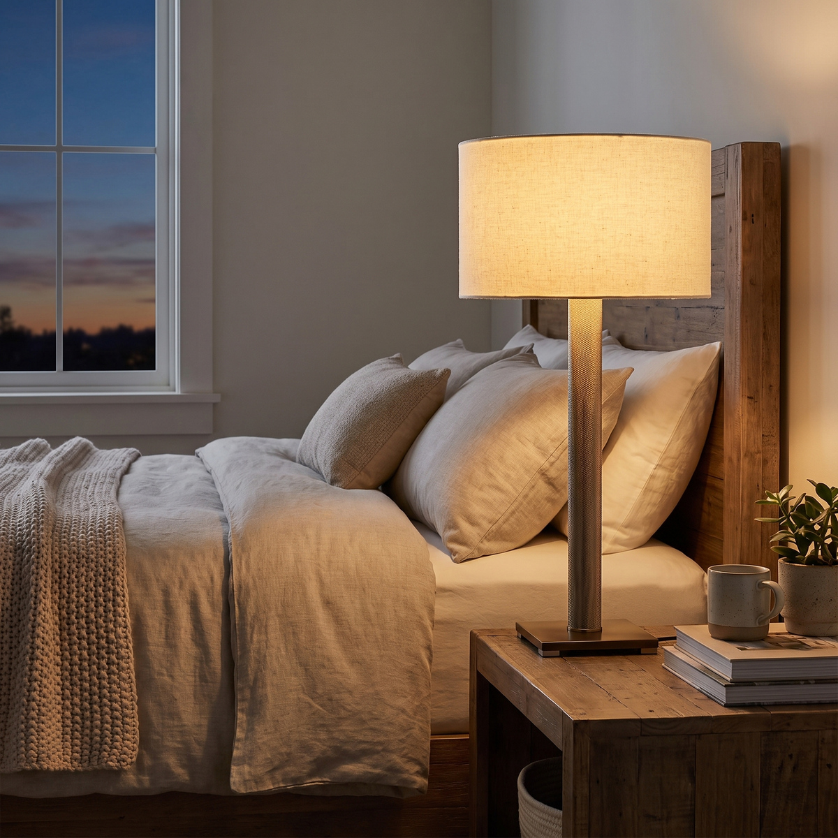 Linen Drum Shade Square Base Table Lamp – lifestyle 1