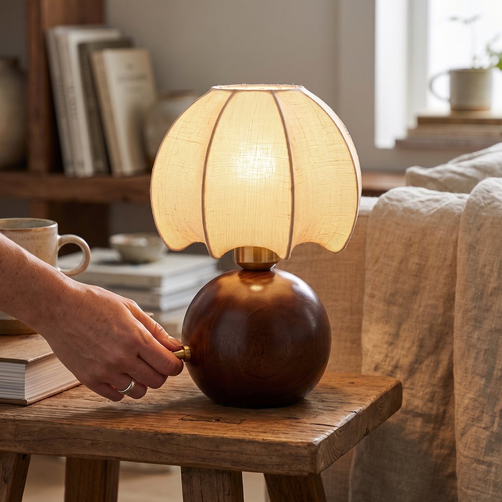 Paneled Petal Shade Walnut Table Lamp – lifestyle 3