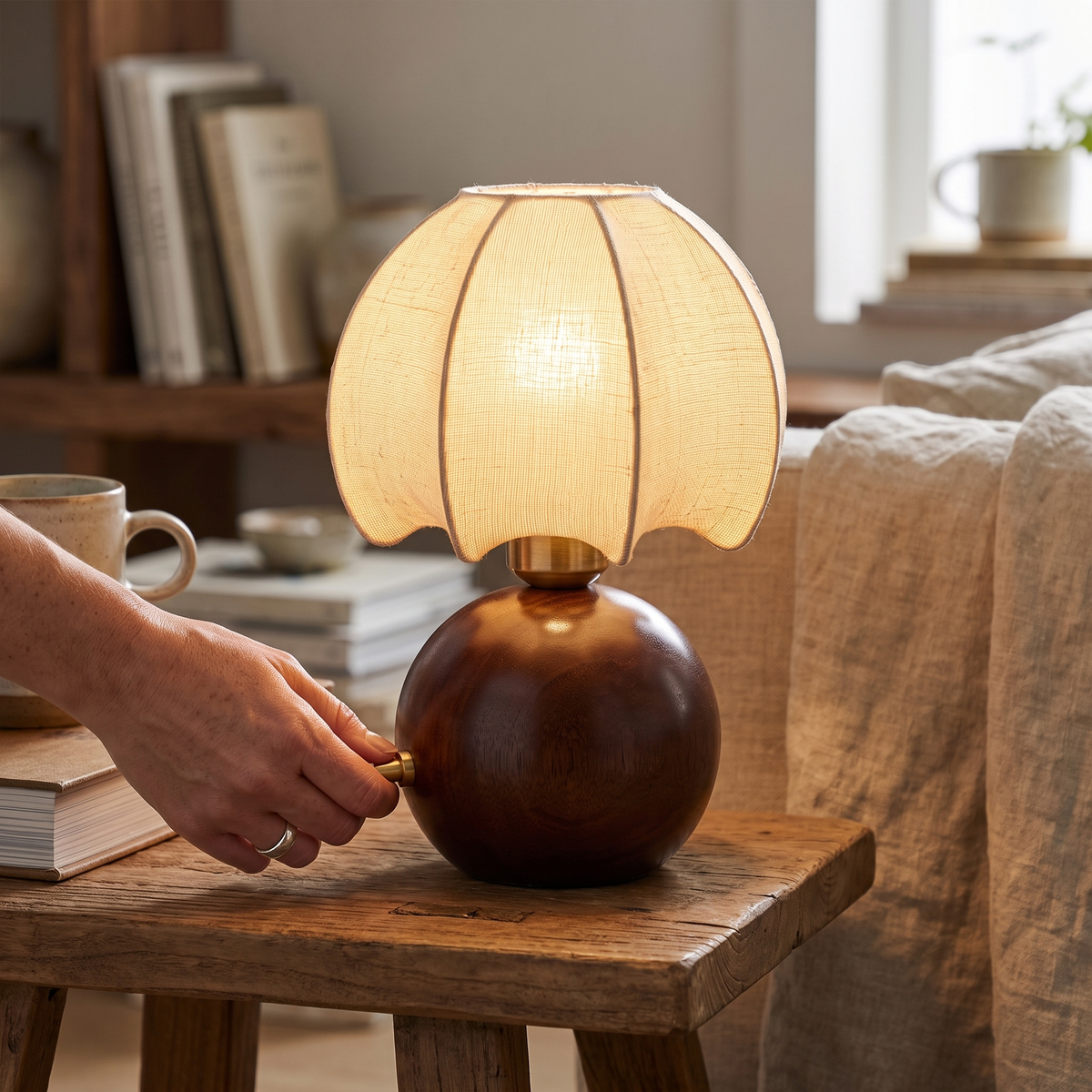 Paneled Petal Shade Walnut Table Lamp – lifestyle 3