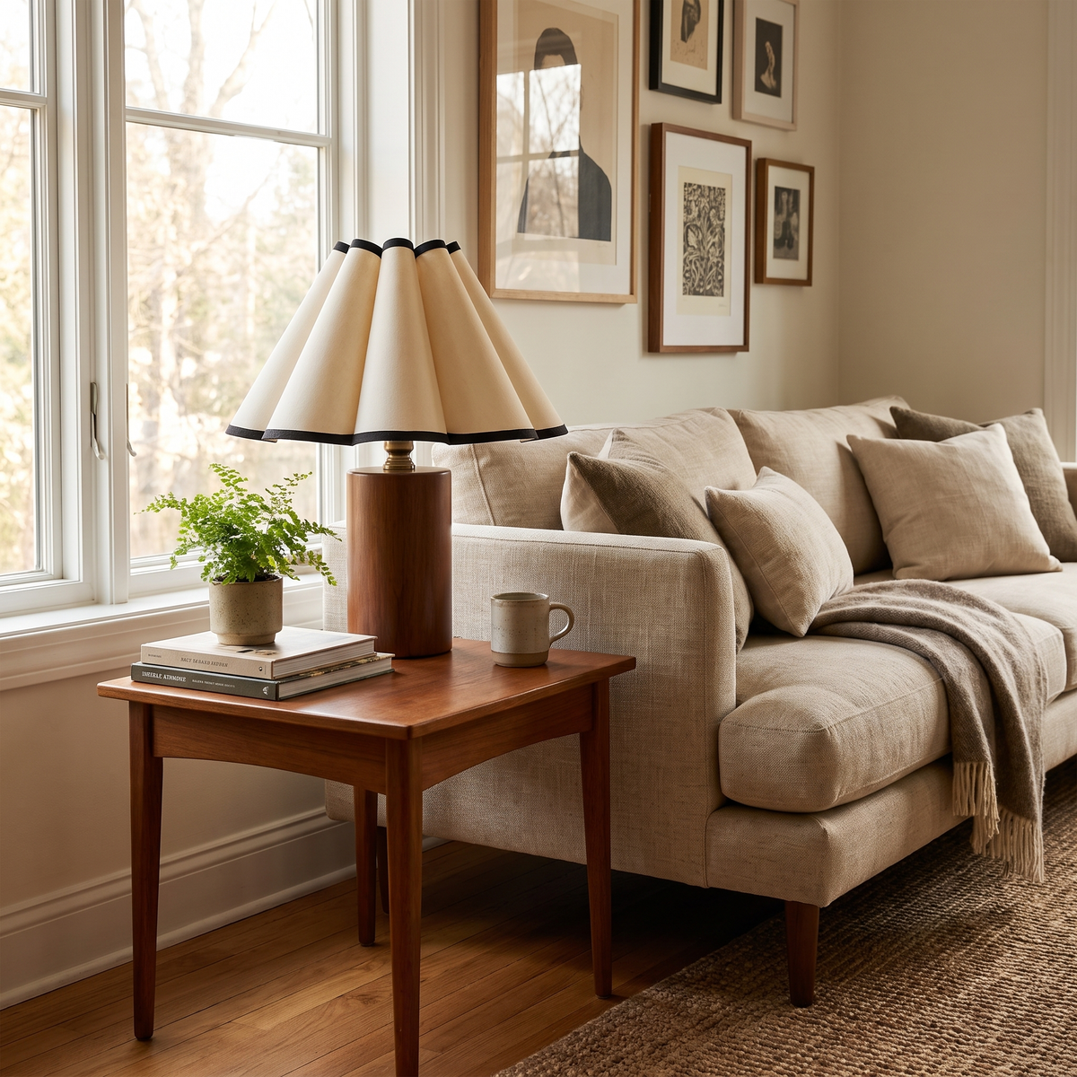 Pleated Shade Walnut Base Table Lamp – lifestyle 2