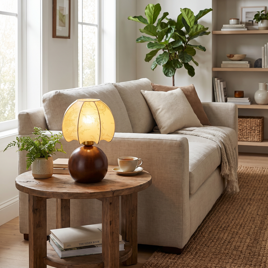 Paneled Petal Shade Walnut Table Lamp – lifestyle 2