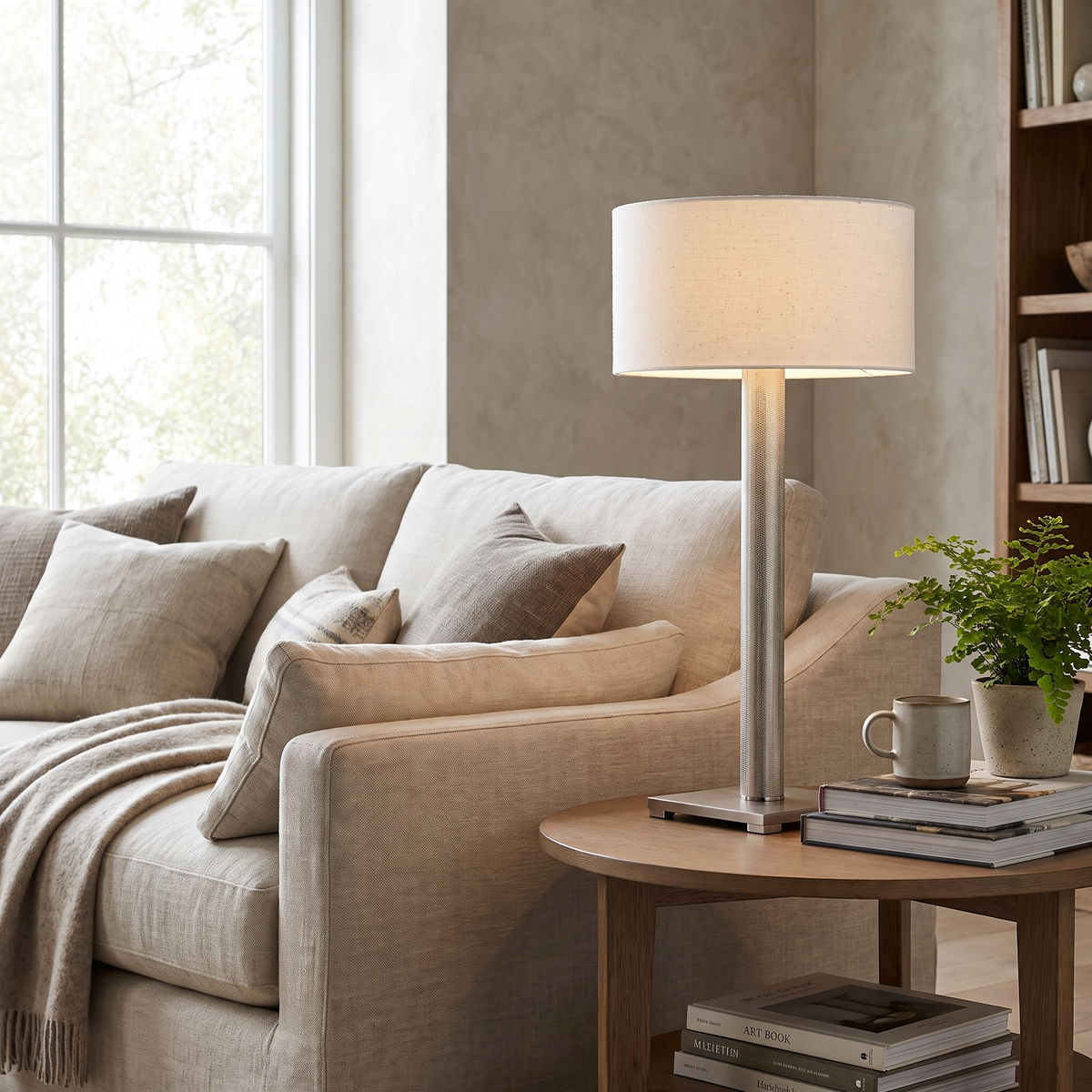 Linen Drum Shade Square Base Table Lamp – lifestyle 2