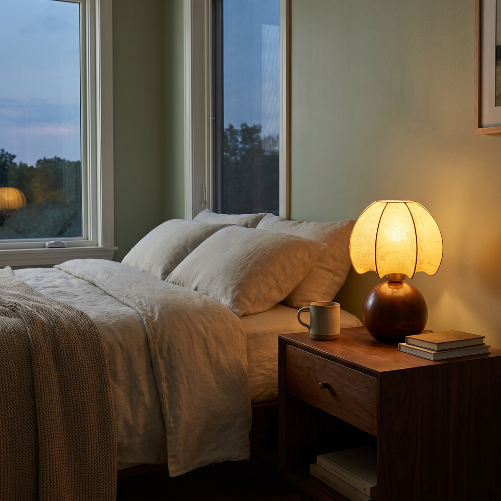 Paneled Petal Shade Walnut Table Lamp – lifestyle 1