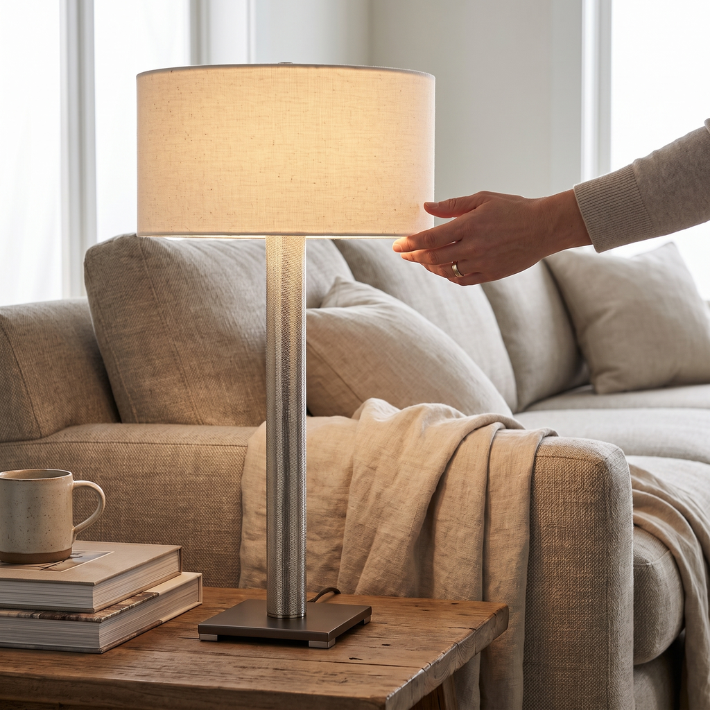 Linen Drum Shade Square Base Table Lamp – lifestyle 3