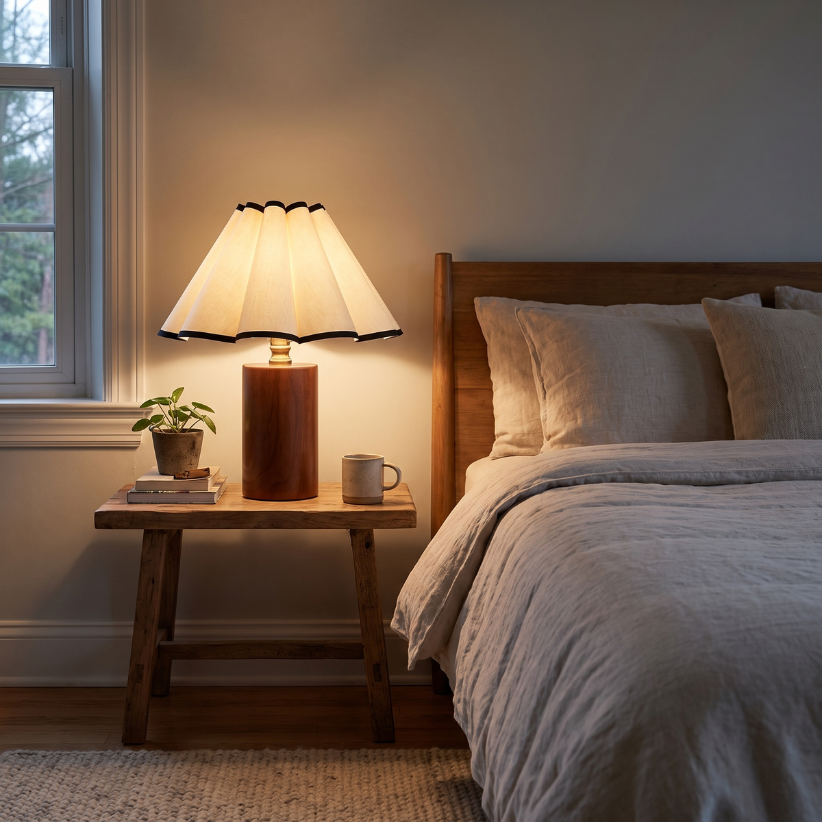 Pleated Shade Walnut Base Table Lamp – lifestyle 1