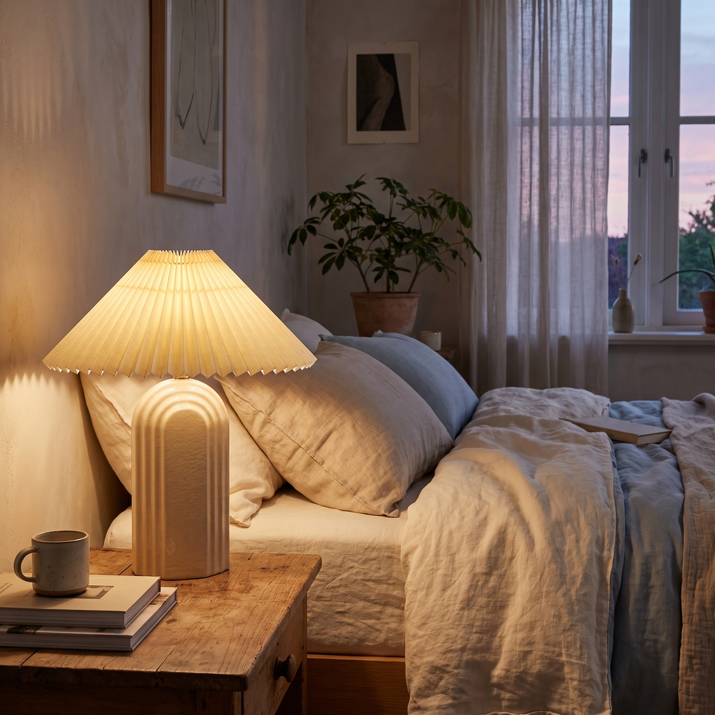 Ribbed Ceramic Pleated Shade Table Lamp – lifestyle 1