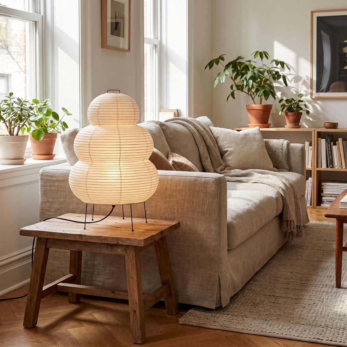 Three-Tier Rice Paper Globe Table Lamp – lifestyle 2