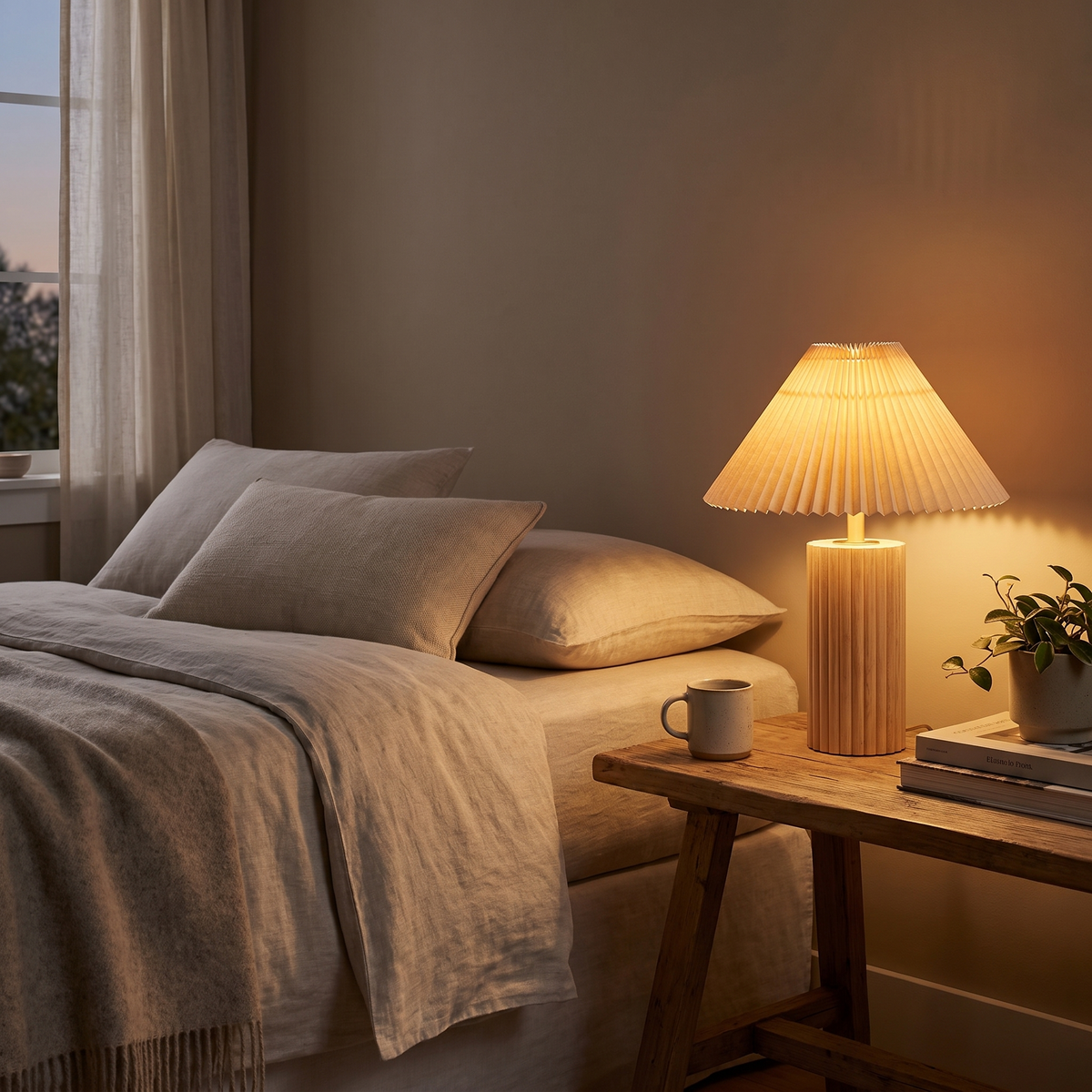 Ribbed Base Pleated Cone Table Lamp – lifestyle 1