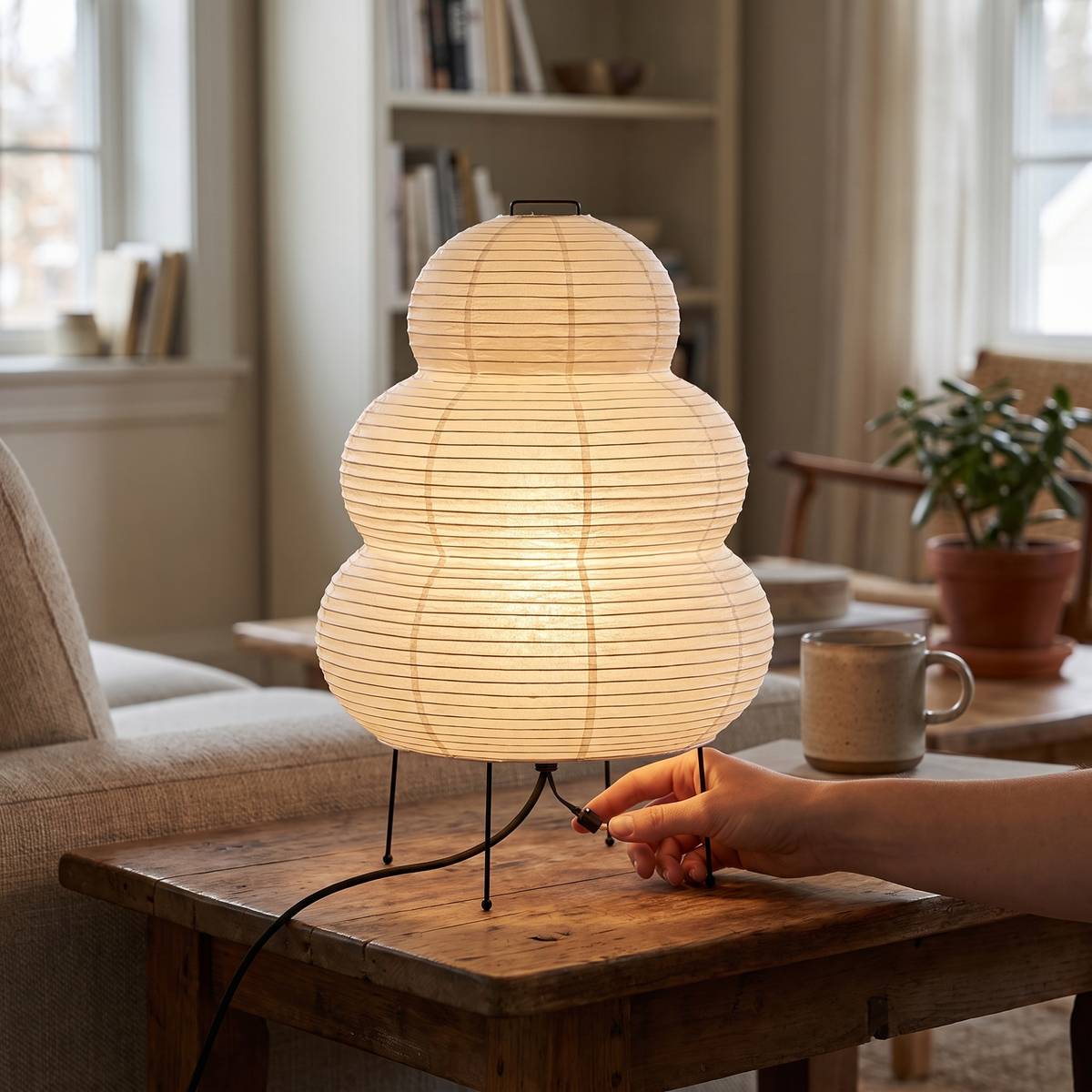 Three-Tier Rice Paper Globe Table Lamp – lifestyle 3