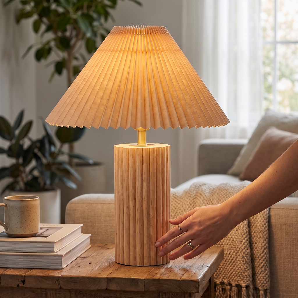 Ribbed Base Pleated Cone Table Lamp – lifestyle 3