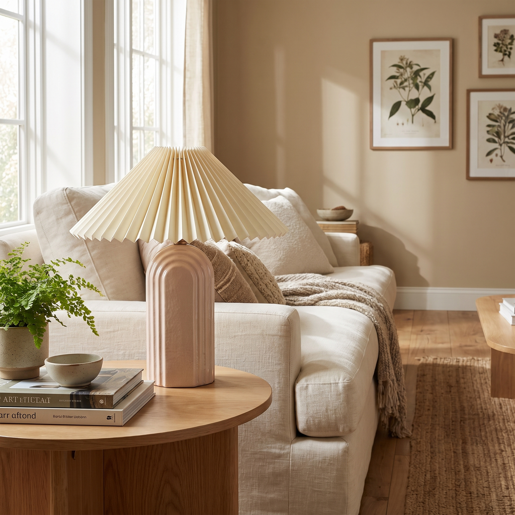 Ribbed Ceramic Pleated Shade Table Lamp – lifestyle 2