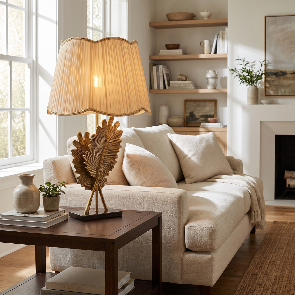 Gold Banana Leaf Marble Table Lamp – lifestyle 2