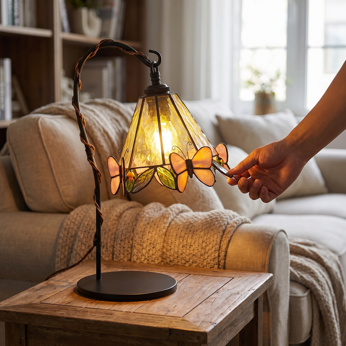 Stained Glass Butterfly Table Lamp – lifestyle 3