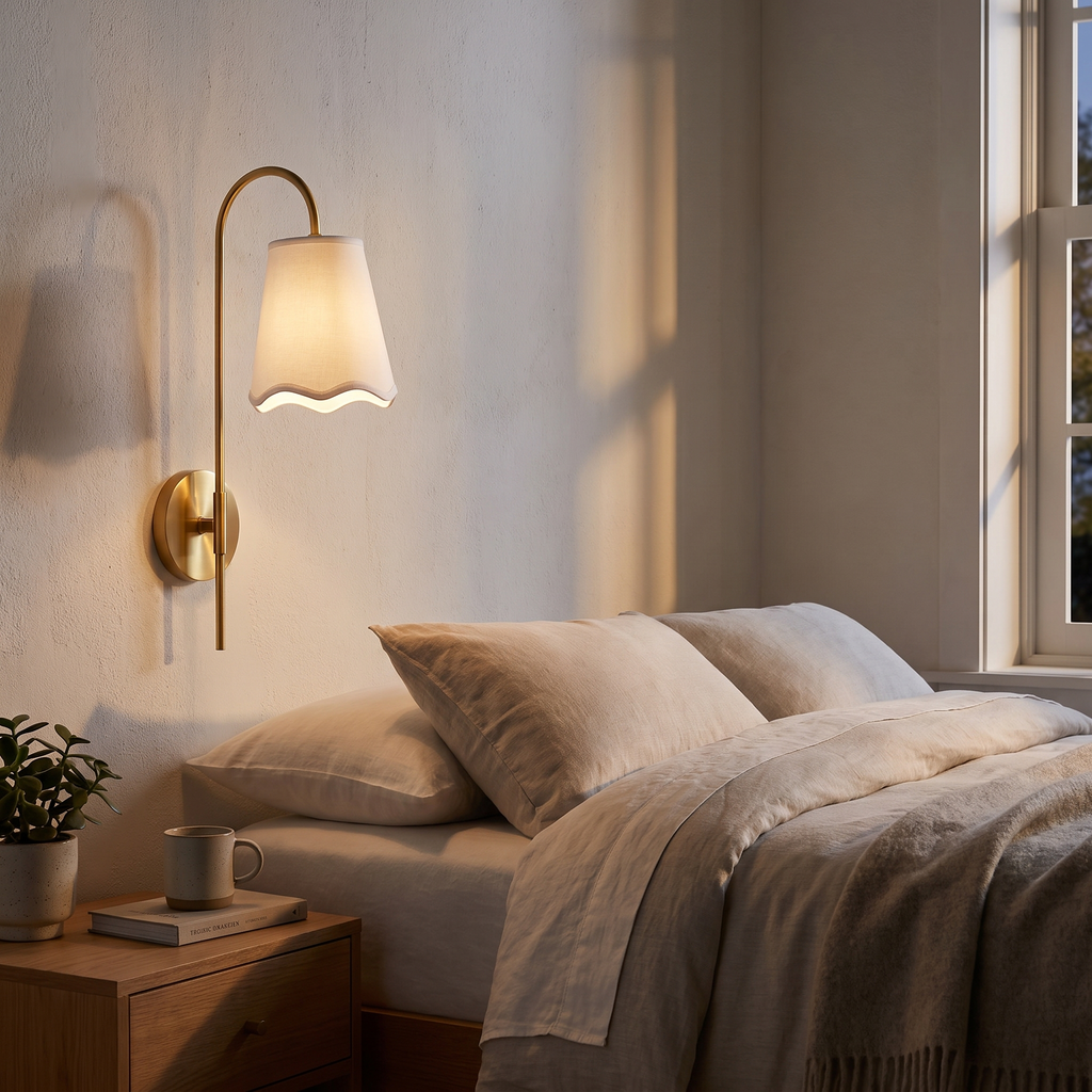 Curved Arm Tapered Shade Wall Light – lifestyle 1