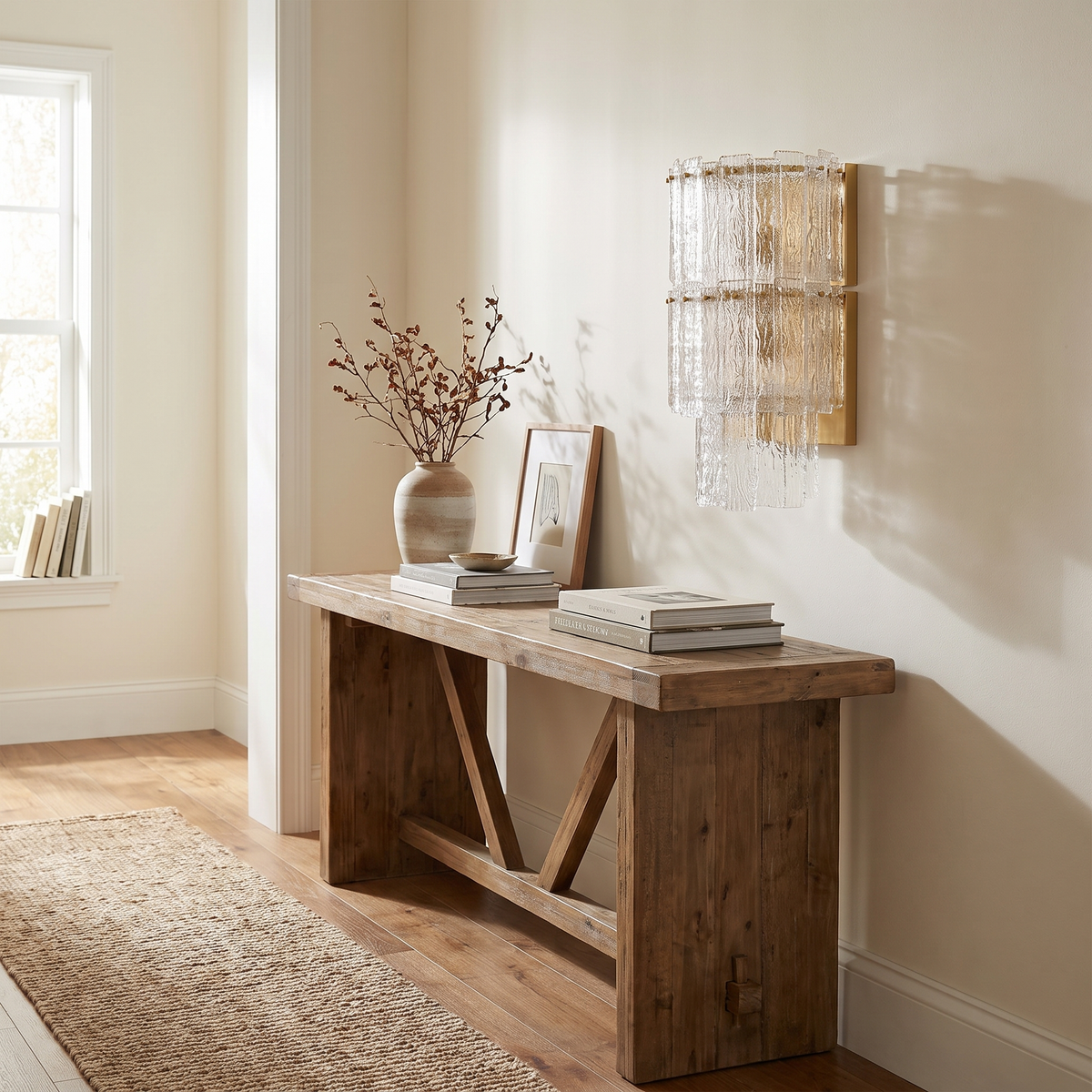 Rippled Glass Brass Wall Light – lifestyle 2