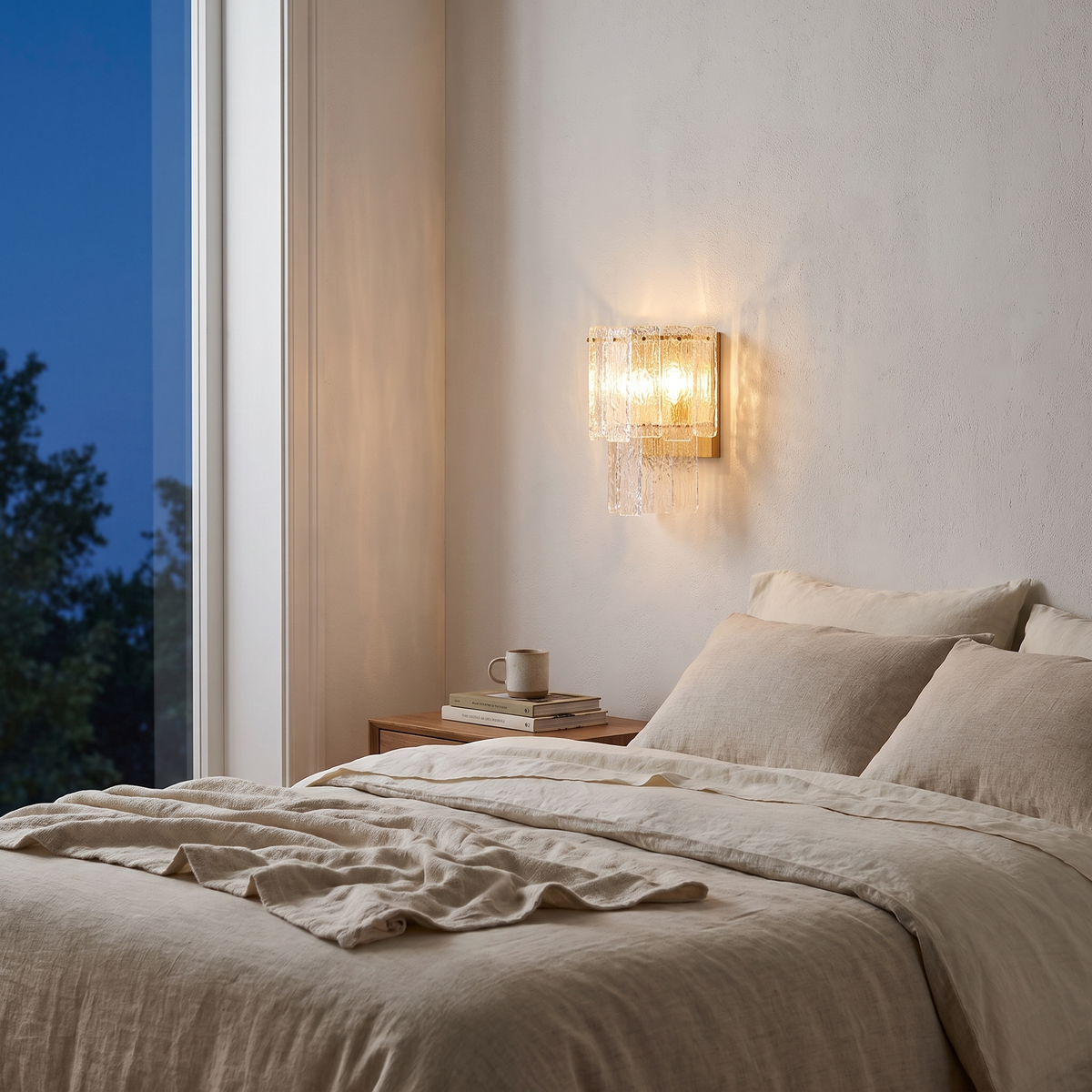 Rippled Glass Brass Wall Light – lifestyle 1