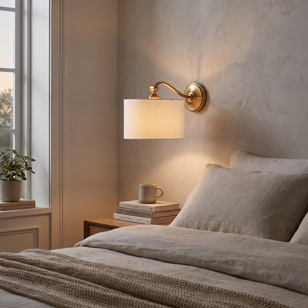 Curved Arm Drum Shade Wall Light – lifestyle 1