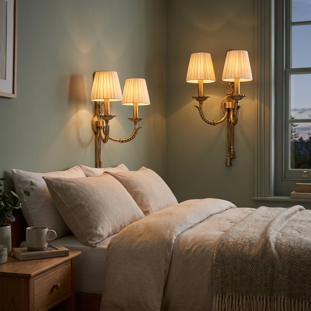 Twin Pleated Shade Tassel Wall Lamp – lifestyle 1