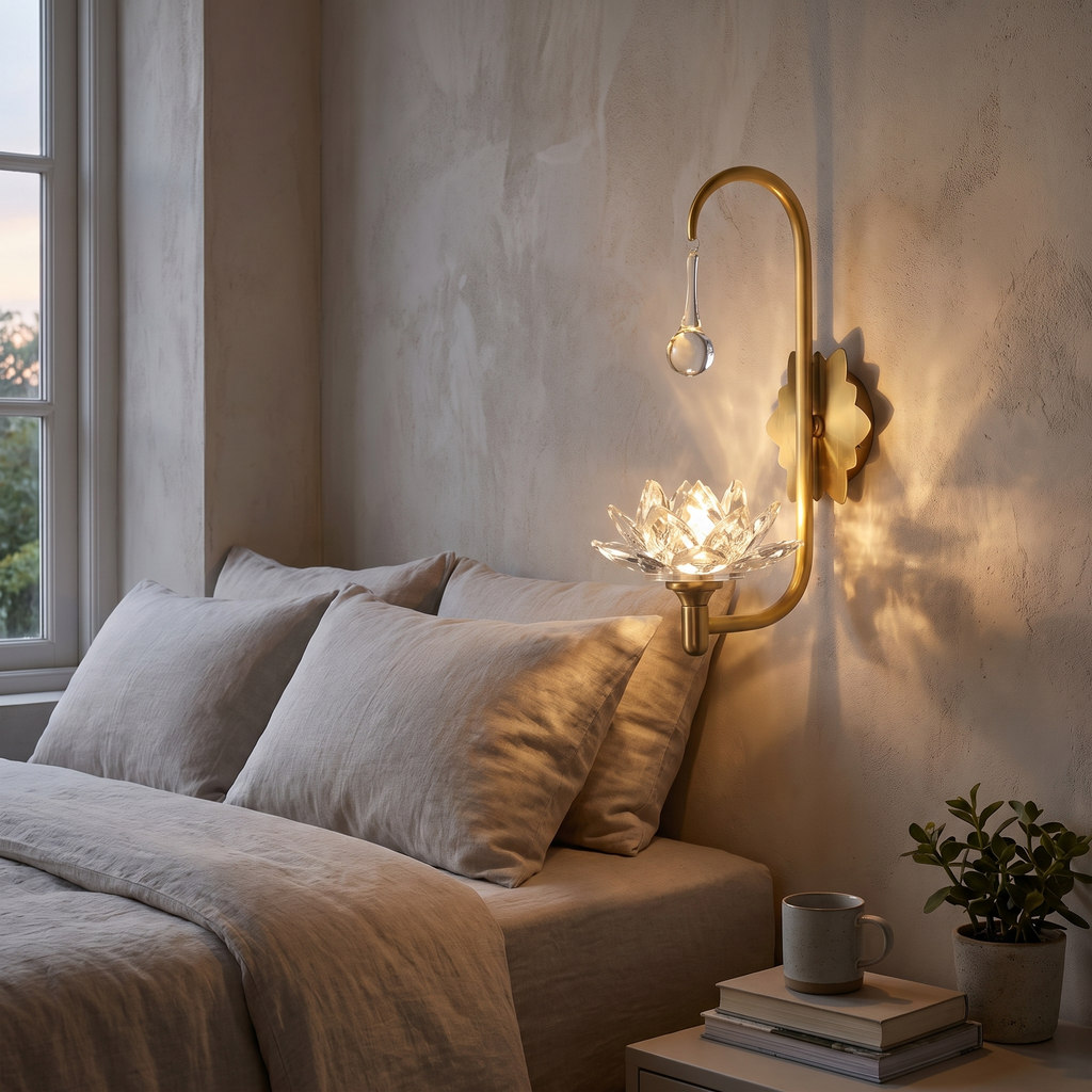 Crystal Lotus Brass Wall Lamp – lifestyle 1