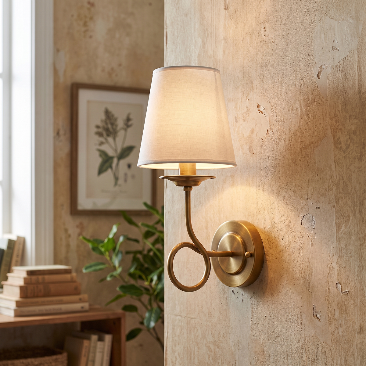 Brass Sphere Linen Shade Wall Light – lifestyle 3
