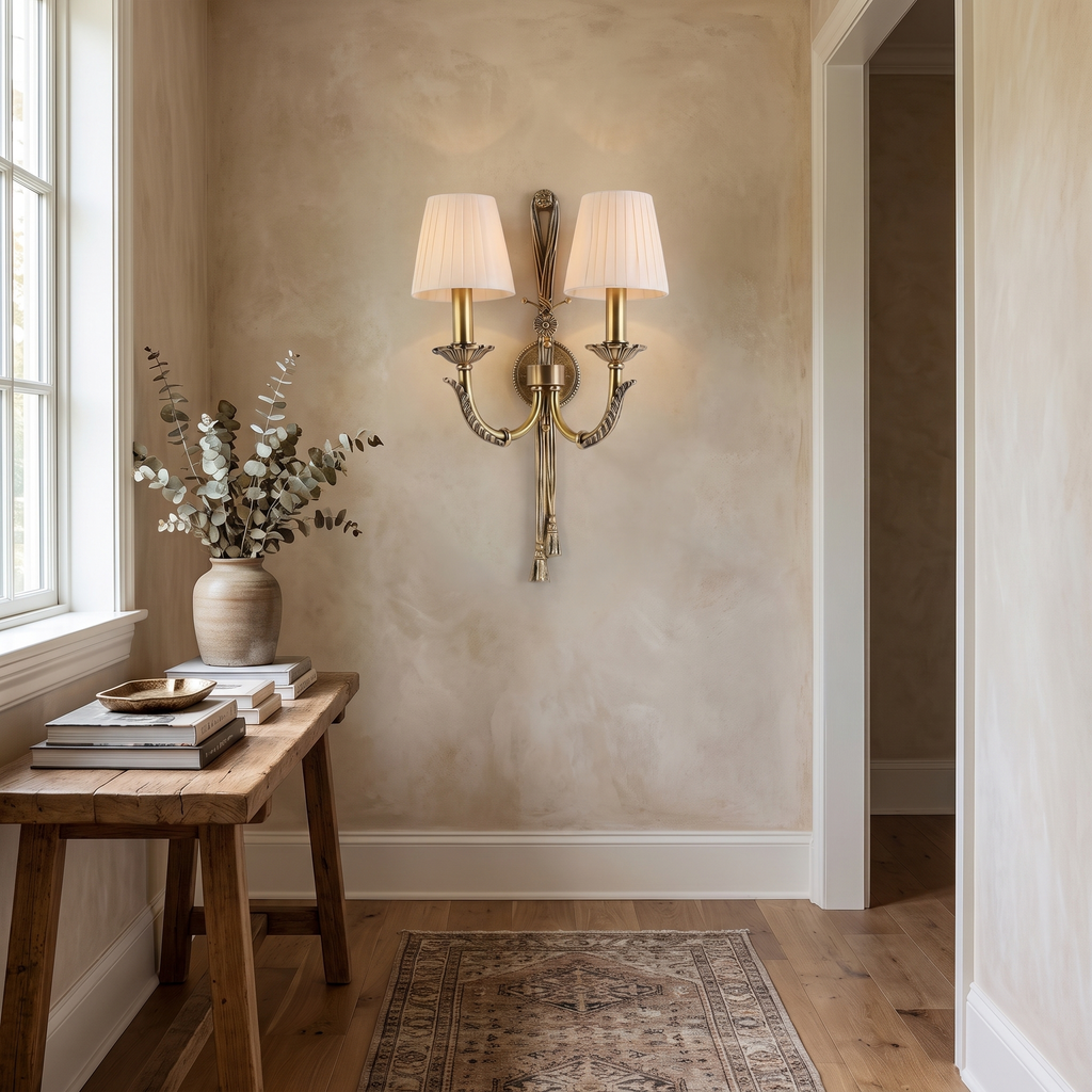 Twin Pleated Shade Tassel Wall Lamp – lifestyle 2