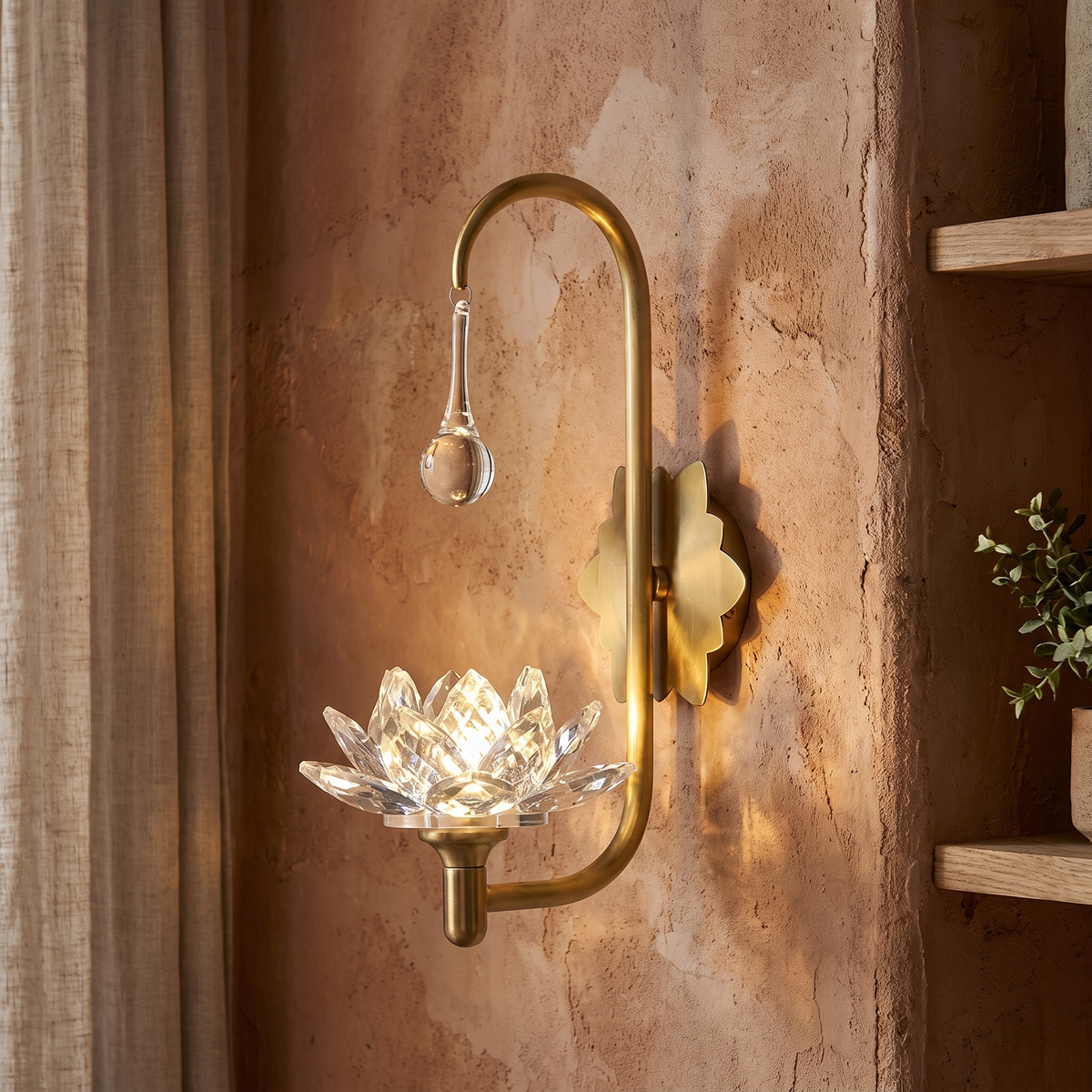 Crystal Lotus Brass Wall Lamp – lifestyle 3