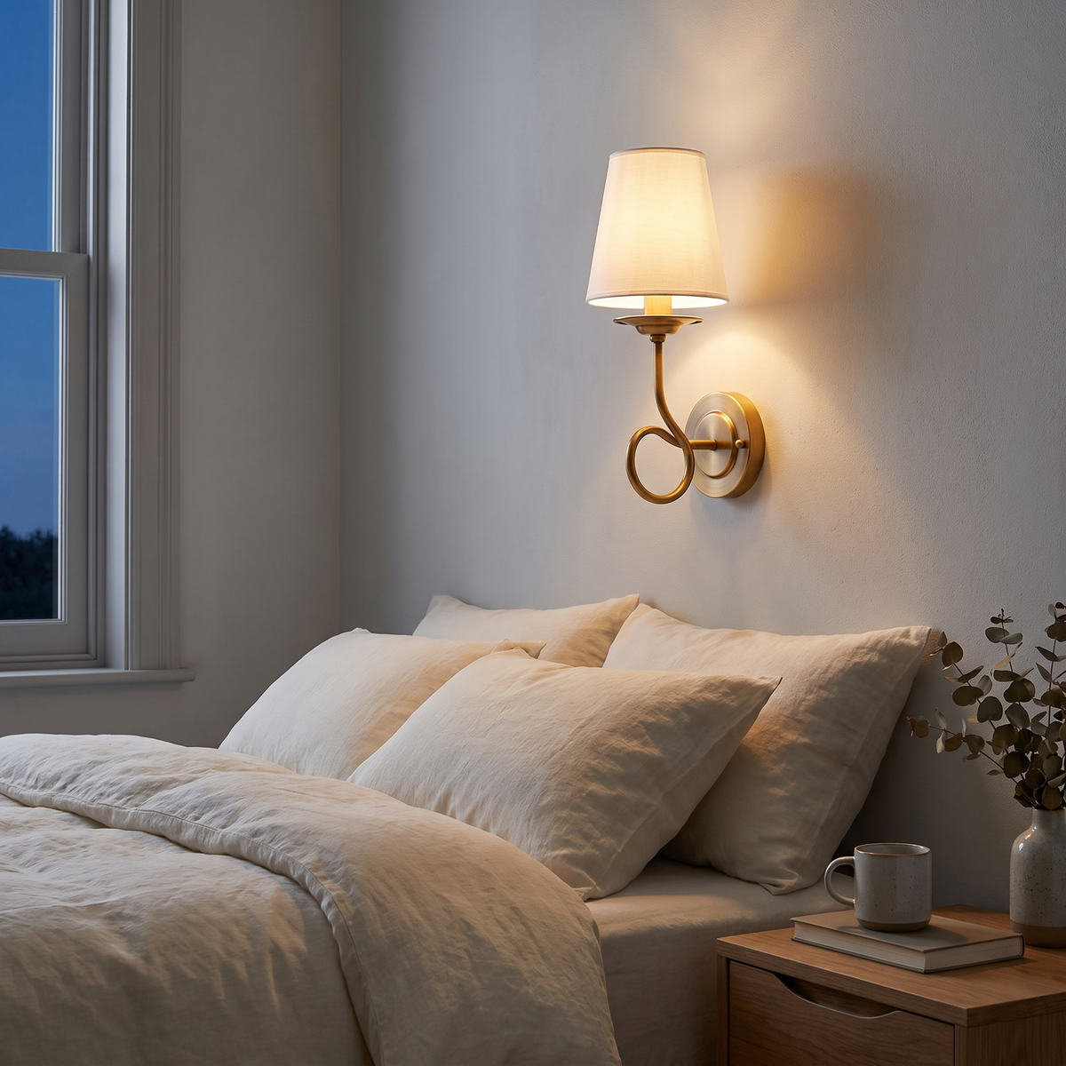 Brass Sphere Linen Shade Wall Light – lifestyle 1