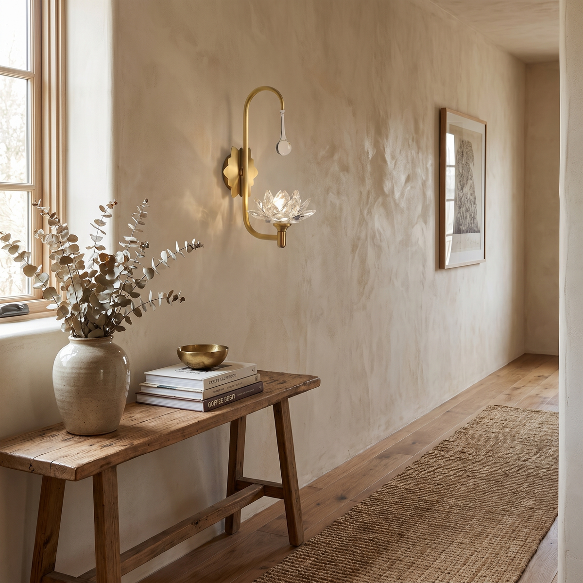 Crystal Lotus Brass Wall Lamp – lifestyle 2