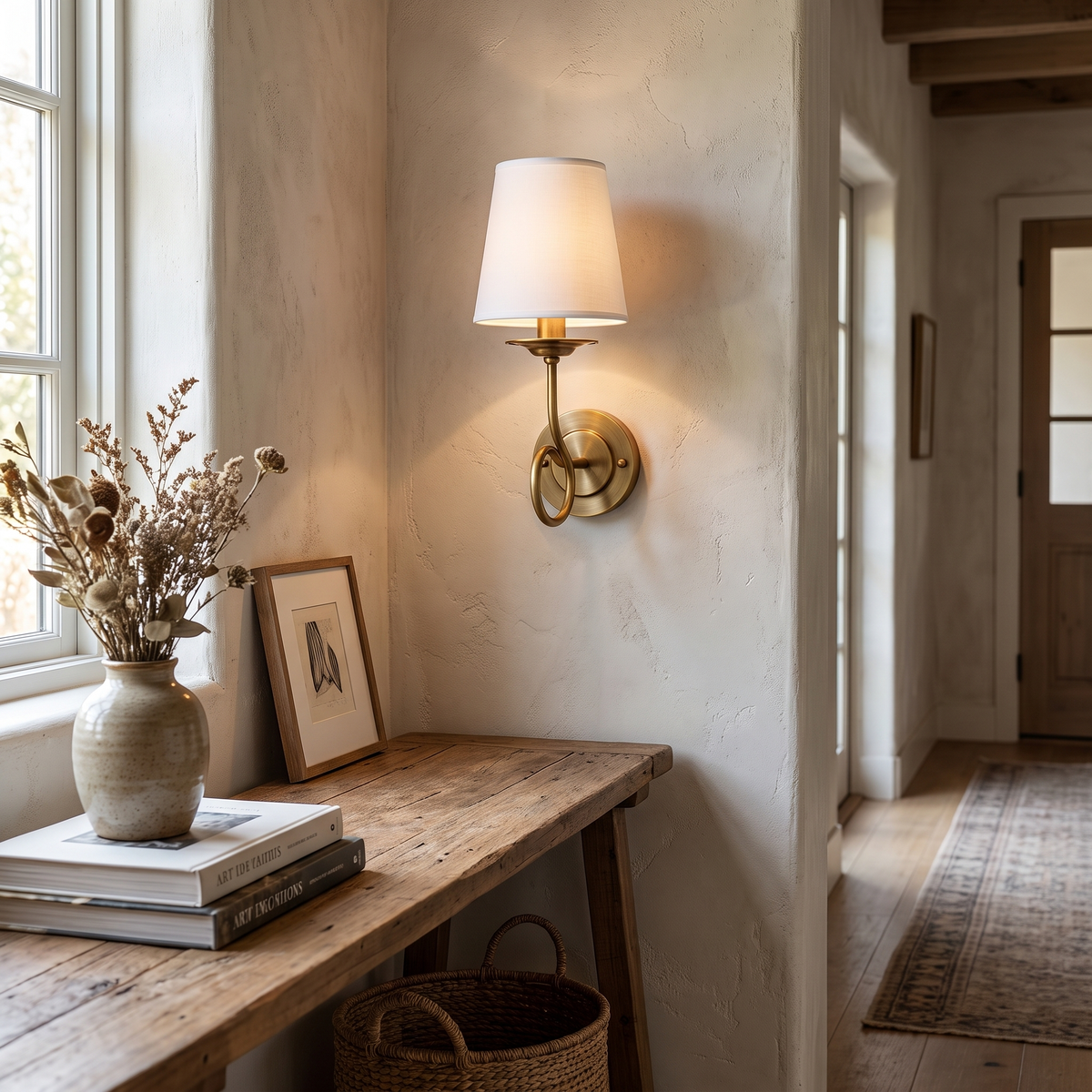 Brass Sphere Linen Shade Wall Light – lifestyle 2