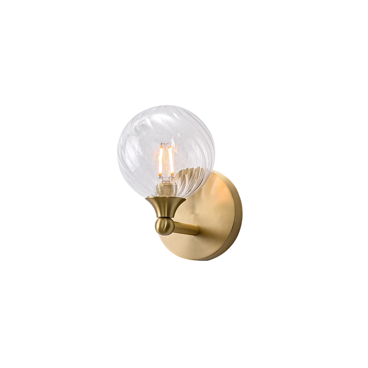 Ribbed Clear Glass Globe Brass Wall Light