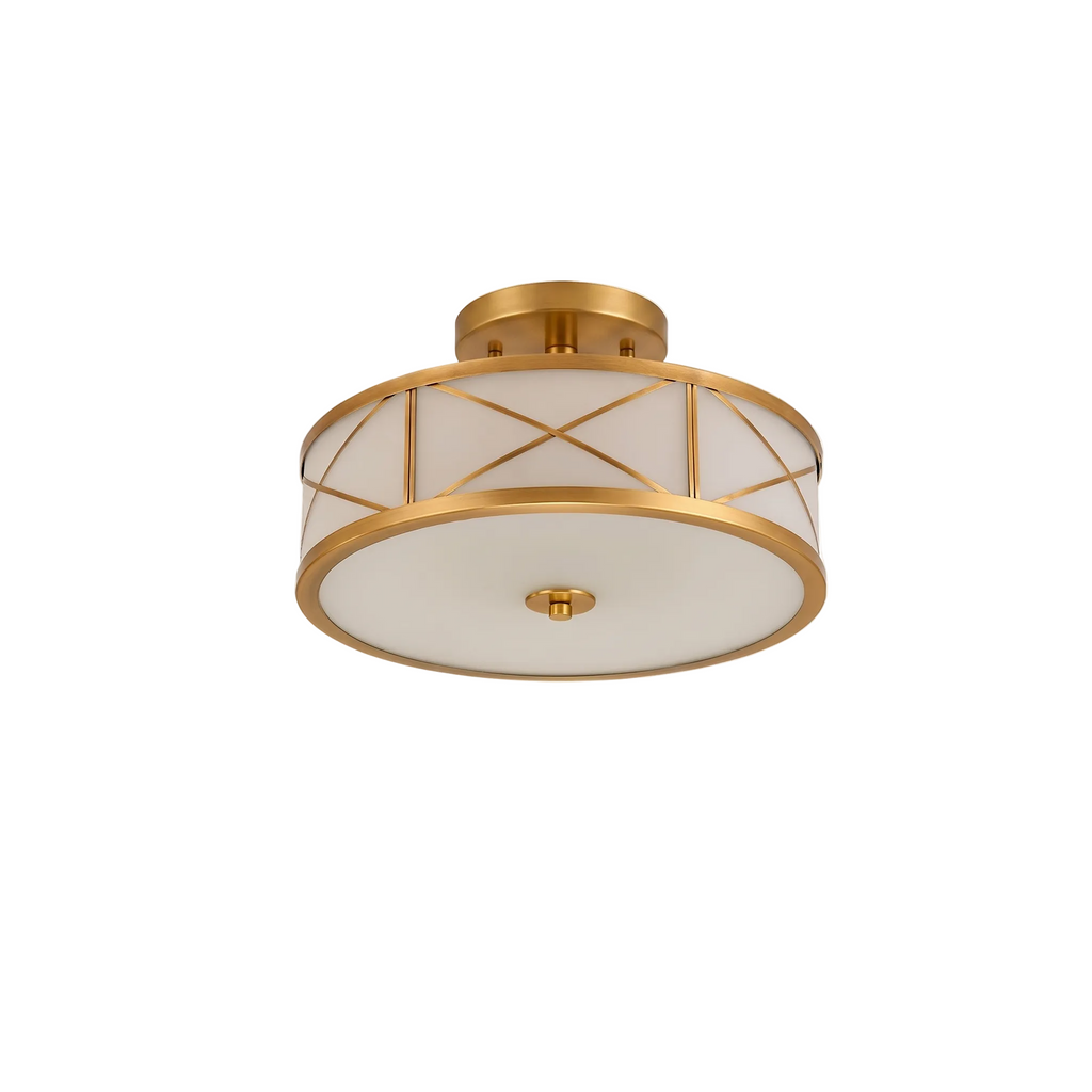 Crisscross Brass Frosted Glass Flush Ceiling Light