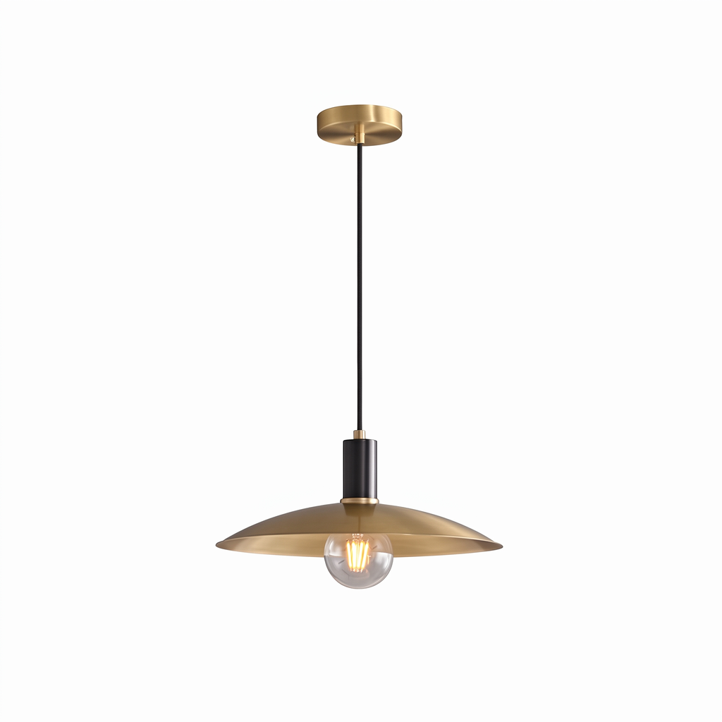 Wide Brass Shade Pendant Light