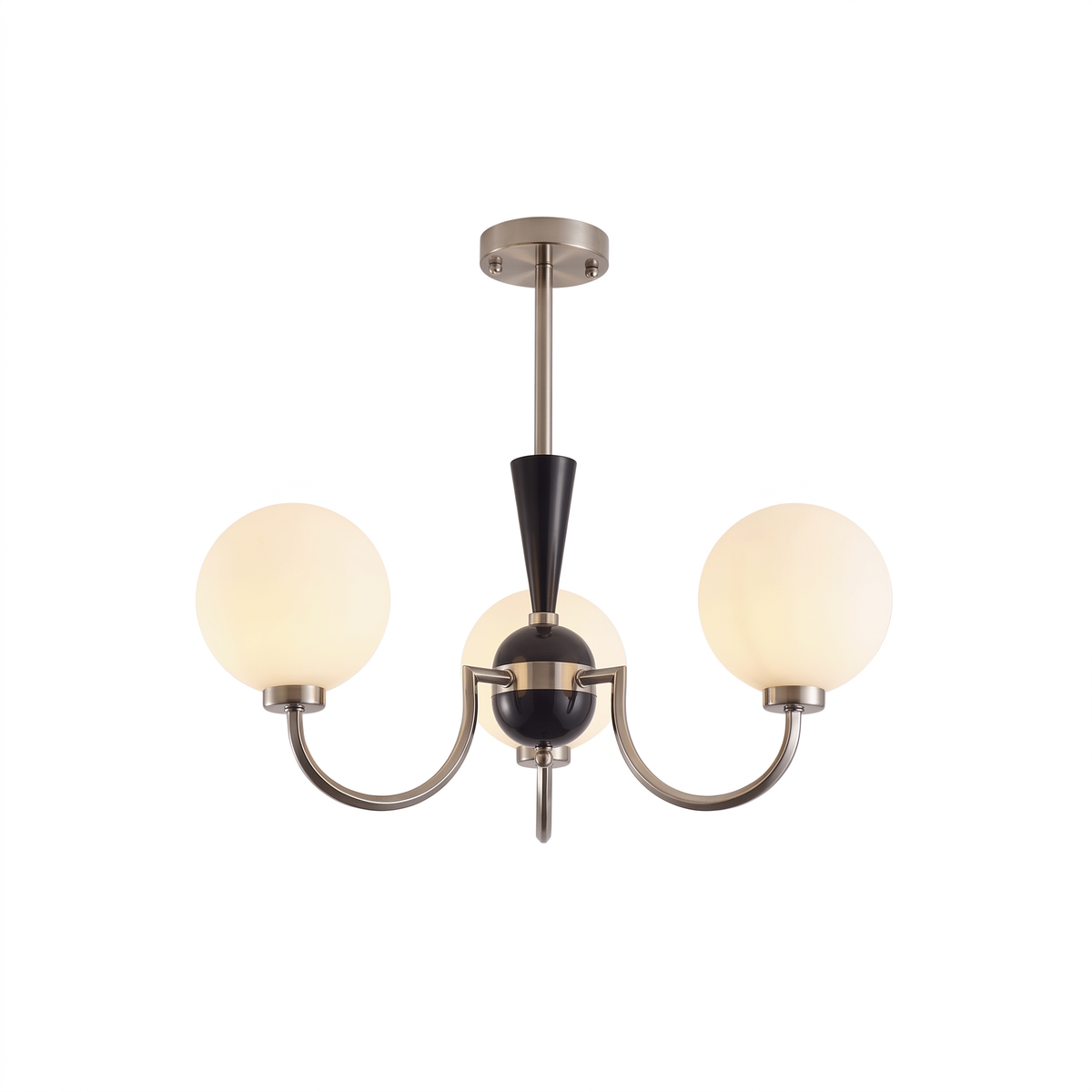 Three-Globe Frosted Glass Nickel Chandelier