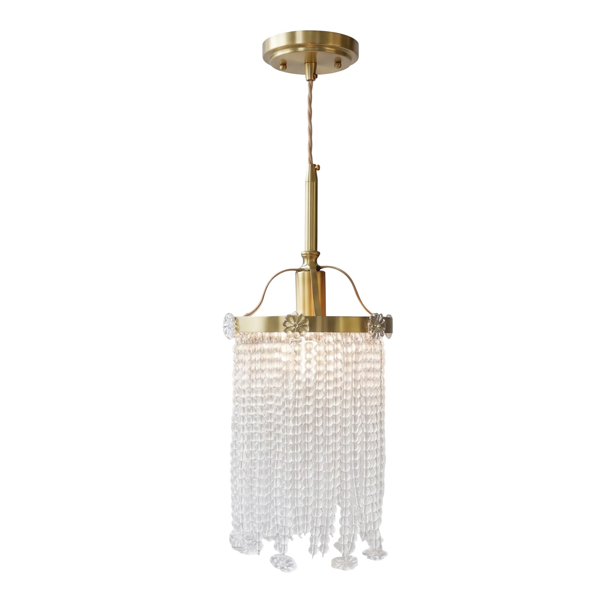 Beaded Strand Brass Cylinder Pendant