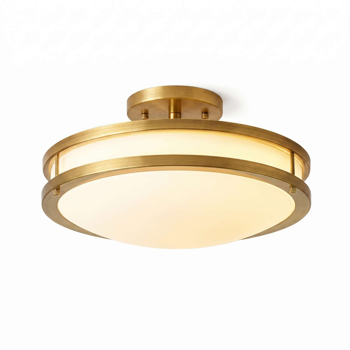 Round Frosted Glass Brass LED Flush Ceiling Light