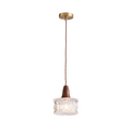 Walnut & Carved Glass Mini Pendant Light