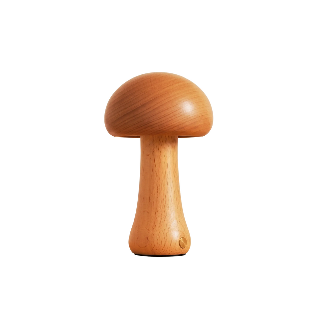 Cordless Wooden Mushroom Table Lamp
