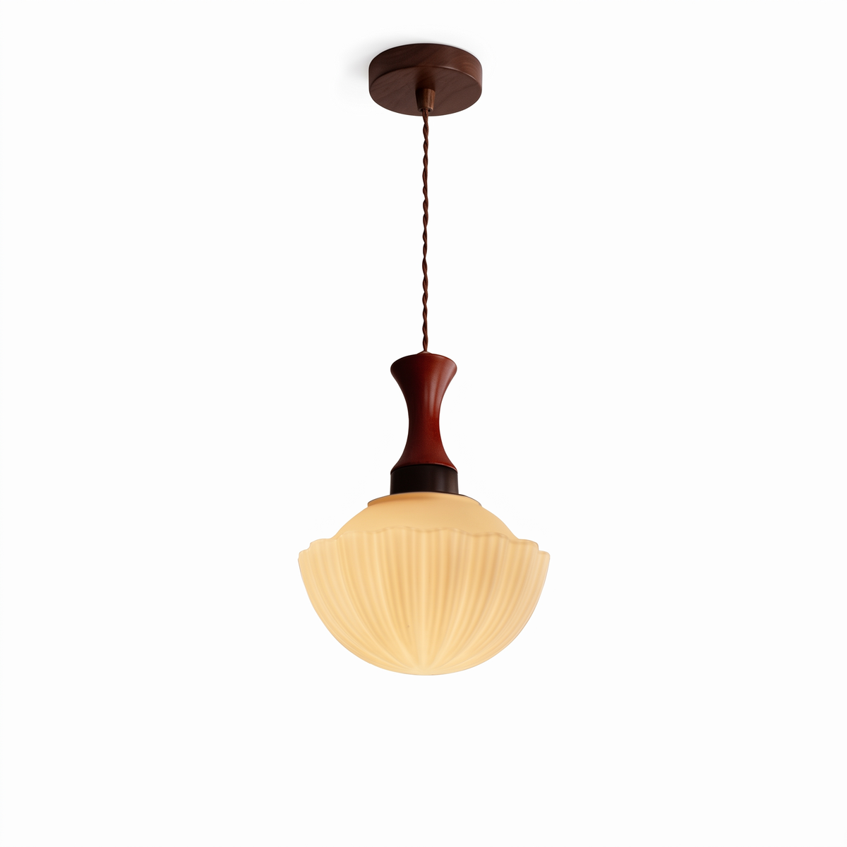 Fluted Glass Walnut Pendant Light