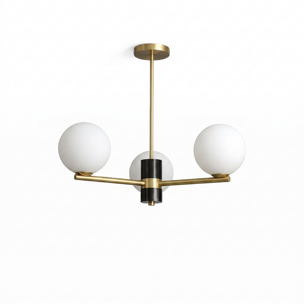 Angular Brass Arm Glass Globe Chandelier