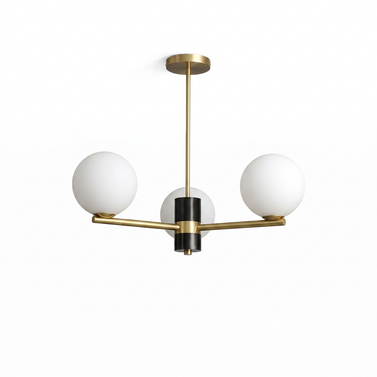 Angular Brass Arm Glass Globe Chandelier