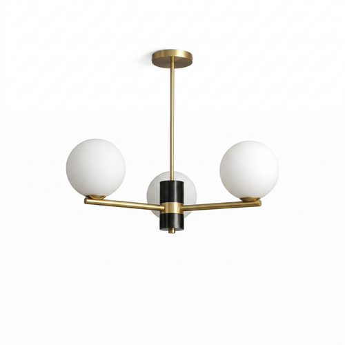 Angular Brass Arm Glass Globe Chandelier