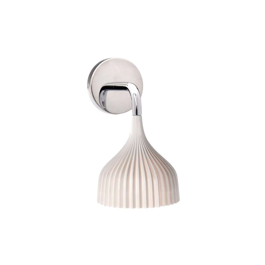 Pleated Bell Shade Curved Arm Wall Light