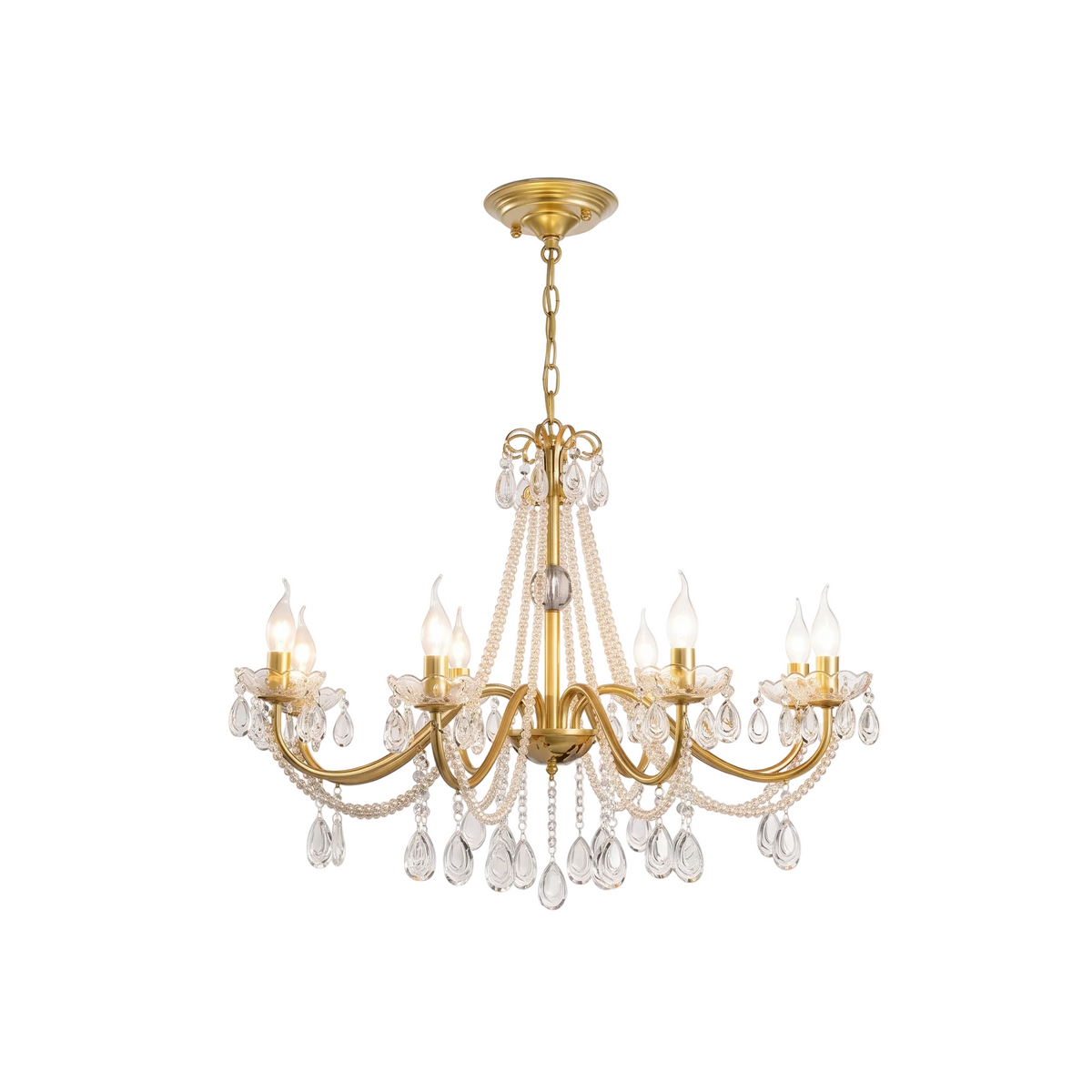 Gold Candle-Arm Crystal Chandelier