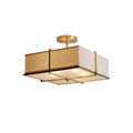 Square Linen Shade Brass Flush Ceiling Light